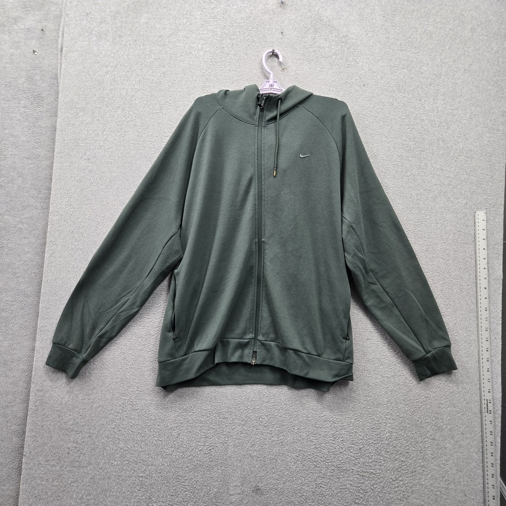Nike Men Hoodie XL Green Embroidered Dri-Fit Mini Swoosh Logo Stretch